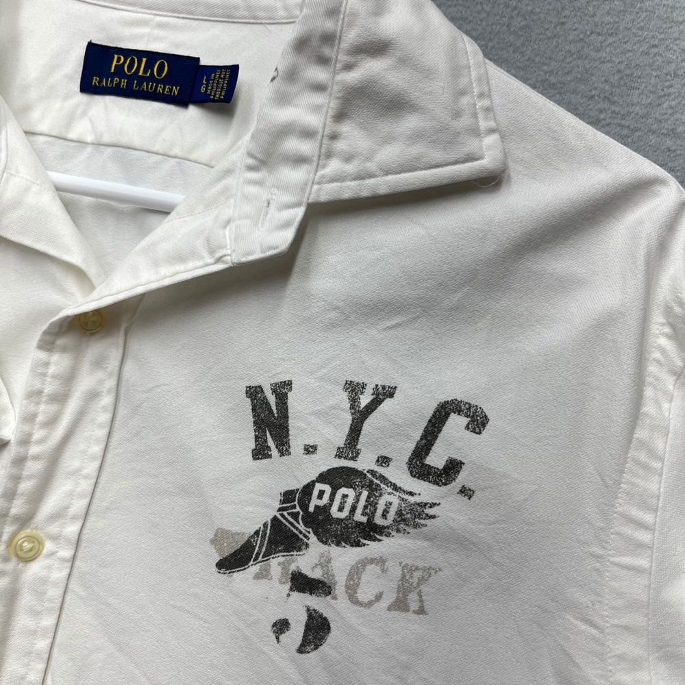 New Polo Ralph Lauren NYC Track Winged Shoe Twill Shirt Mens L 23.5x31